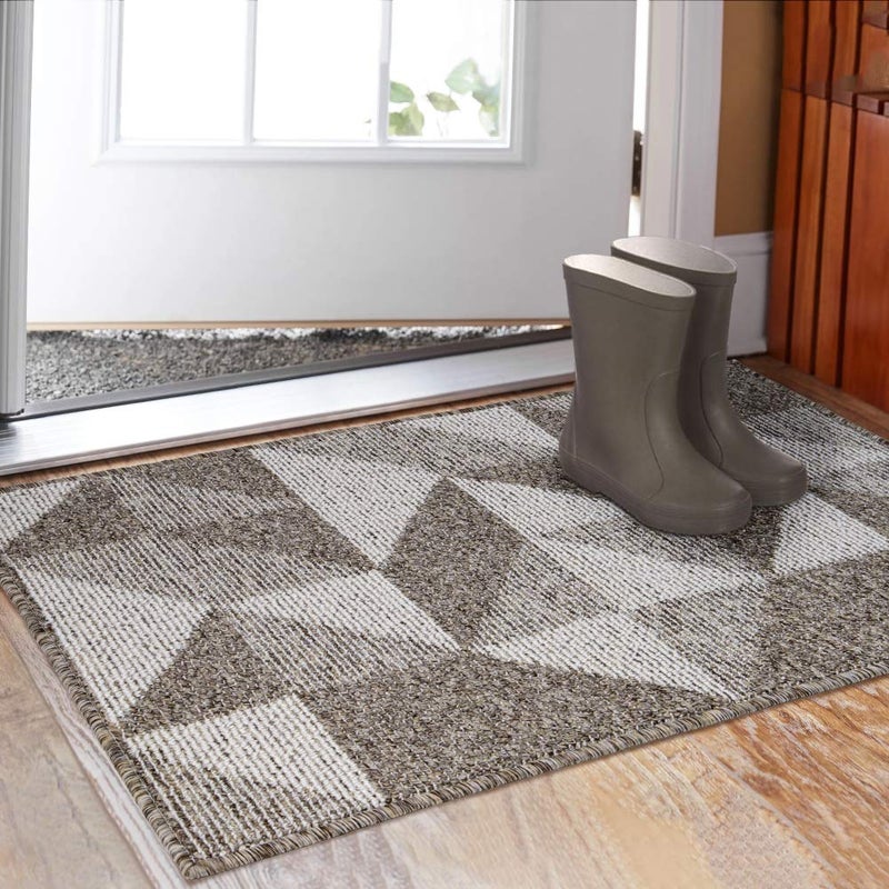 Aoonby Indoor Doormat 32"x 48", Absorbent Front Back Door Mat Floor Mats, Rubber Backing Non Slip Door Mats Inside Mud Dirt Trapper Entrance Front Door Rug Carpet, Machine Washable Low Profile-Brown Geome - Image 1